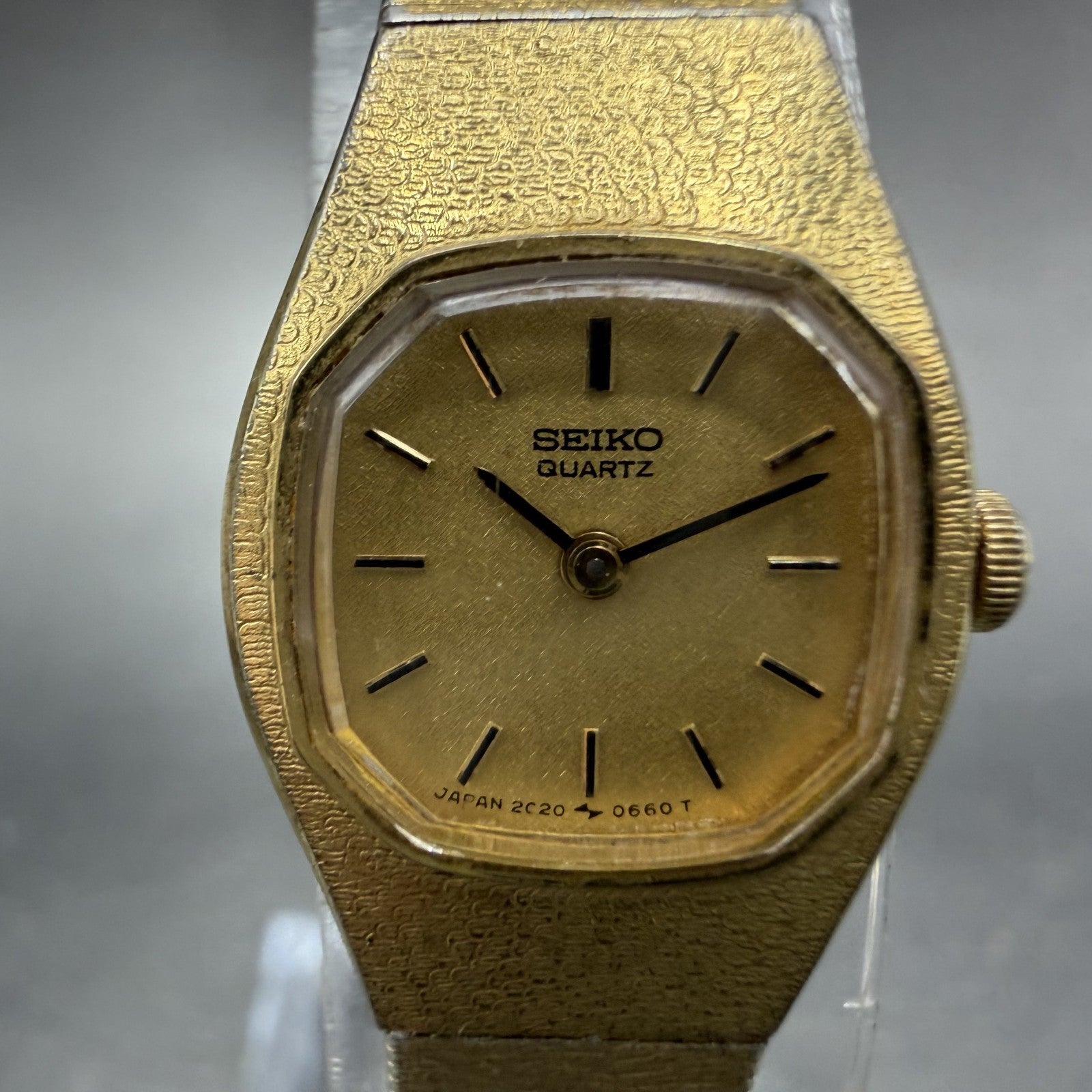 Seiko Watch Women 16mm Champagne Dial Gold Tone Round 2C20-5300 New Battery bcda1