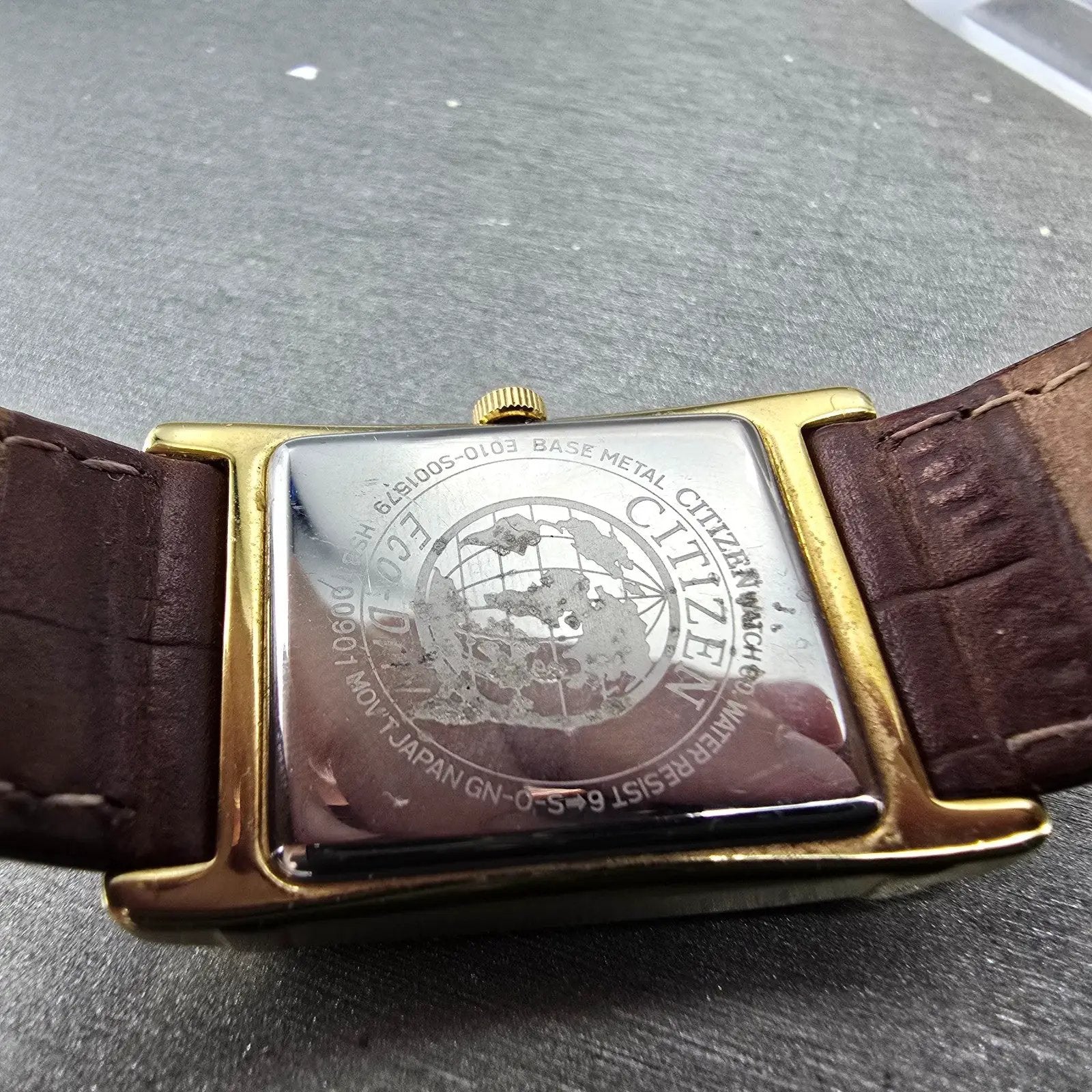 Citizen Eco-Drive Tank Watch Men 25mm Silver Dial Gold Tone Rectangle Date Runs10