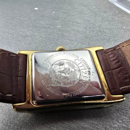 Citizen Eco-Drive Tank Watch Men 25mm Silver Dial Gold Tone Rectangle Date Runs10