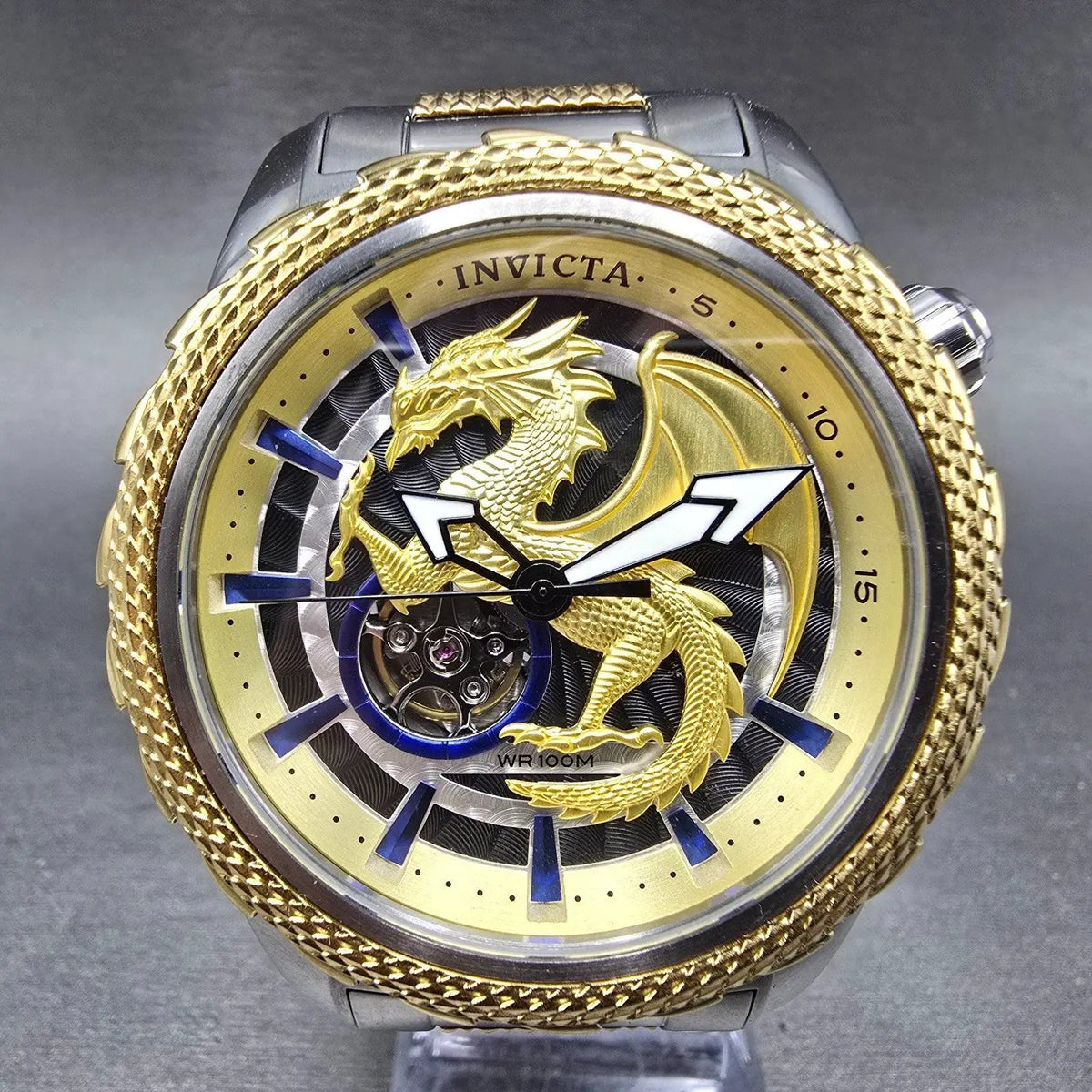 Invicta Reserve Automatic Watch Men 50mm Gold Dial Two Tone Dragon 32092 Runs0