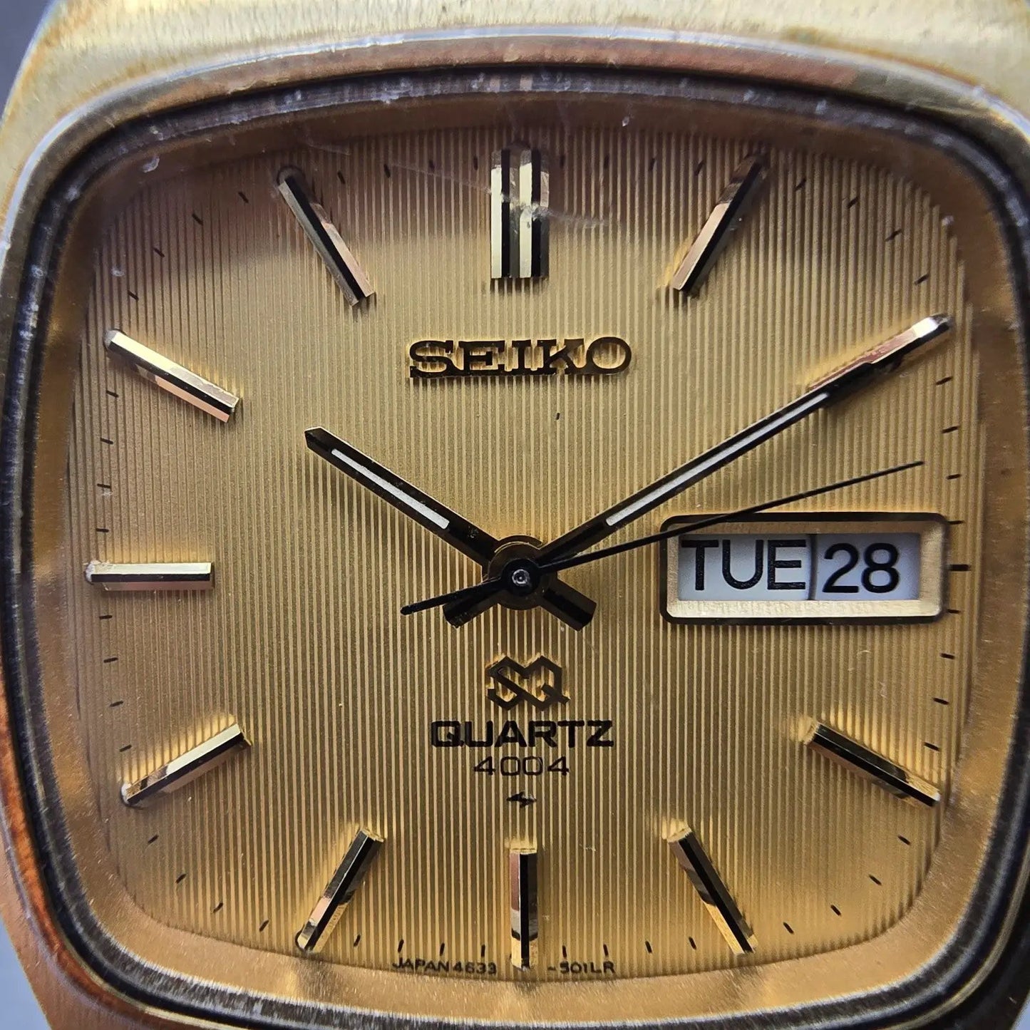 Seiko SQ Watch Men 36mm Champagne Dial Gold Tone Dydate 4633-5019 New Battery1