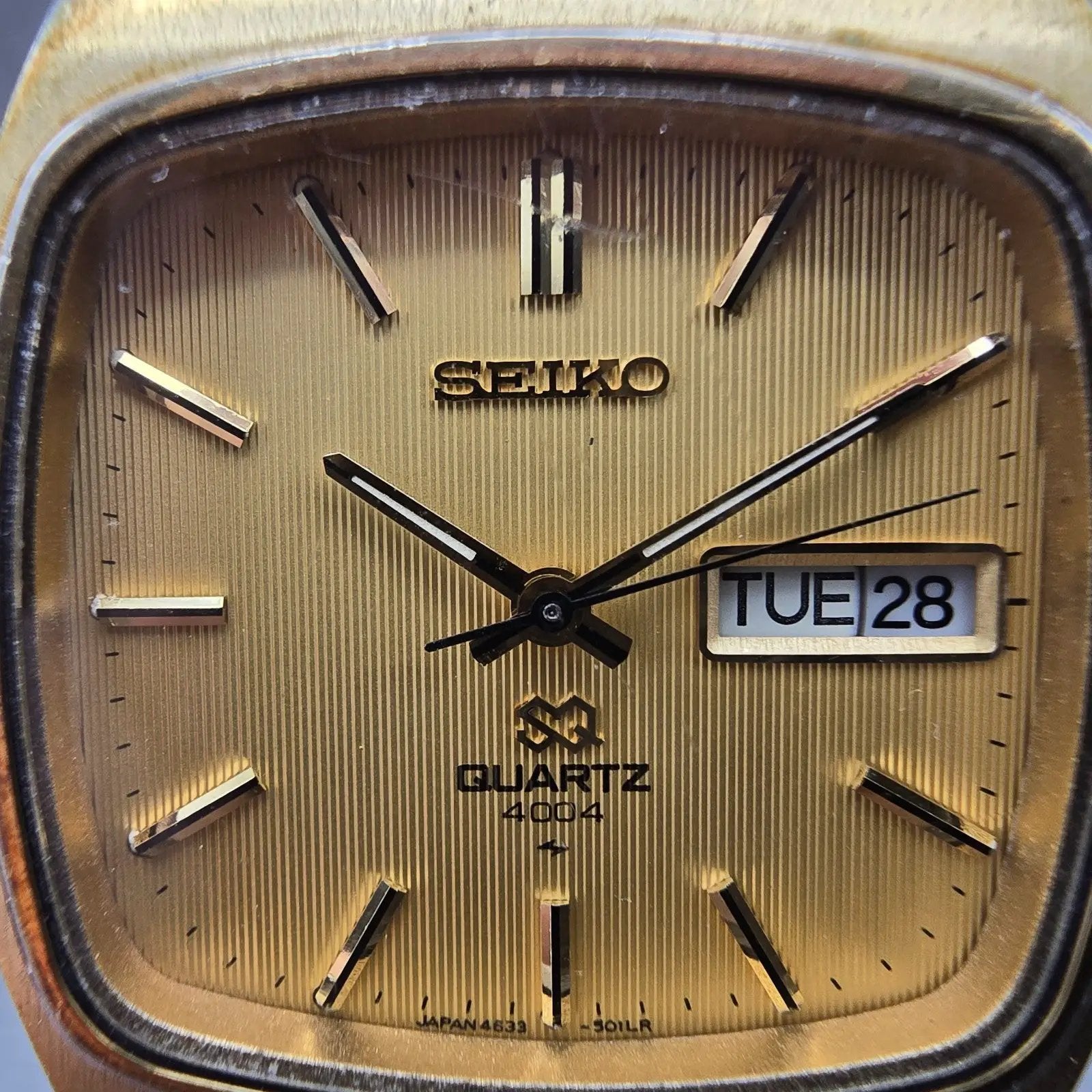 Seiko SQ Watch Men 36mm Champagne Dial Gold Tone Dydate 4633-5019 New Battery1