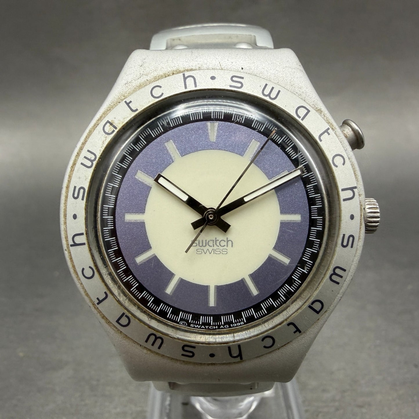 Swatch irony Zebah Watch Men 37mm Blue Dial Silver READ!!!!!!!! YGS9000 New Batt0