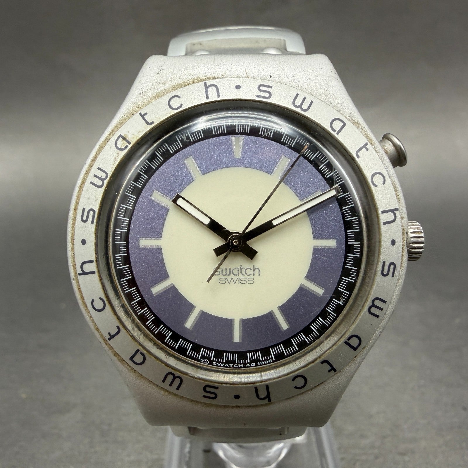 Swatch irony Zebah Watch Men 37mm Blue Dial Silver READ!!!!!!!! YGS9000 New Batt0
