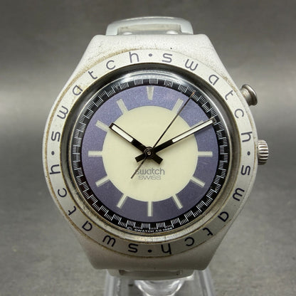 Swatch irony Zebah Watch Men 37mm Blue Dial Silver READ!!!!!!!! YGS9000 New Batt0