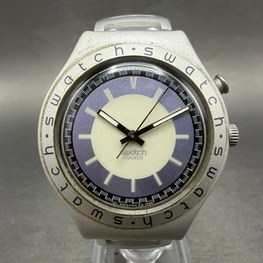 Swatch irony Zebah Watch Men 37mm Blue Dial Silver READ!!!!!!!! YGS9000 New Batt0