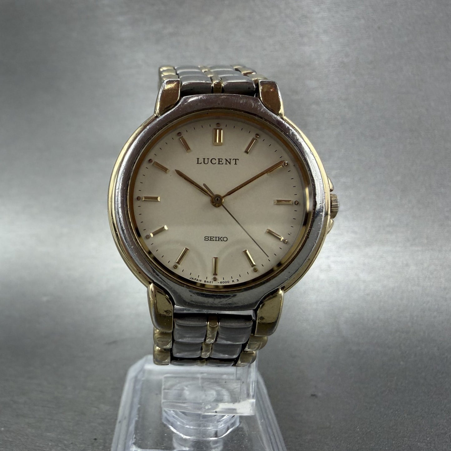 Seiko Lucent Watch Men 32mm Cream Dial Two Tone Round 8n216000 New Battery5