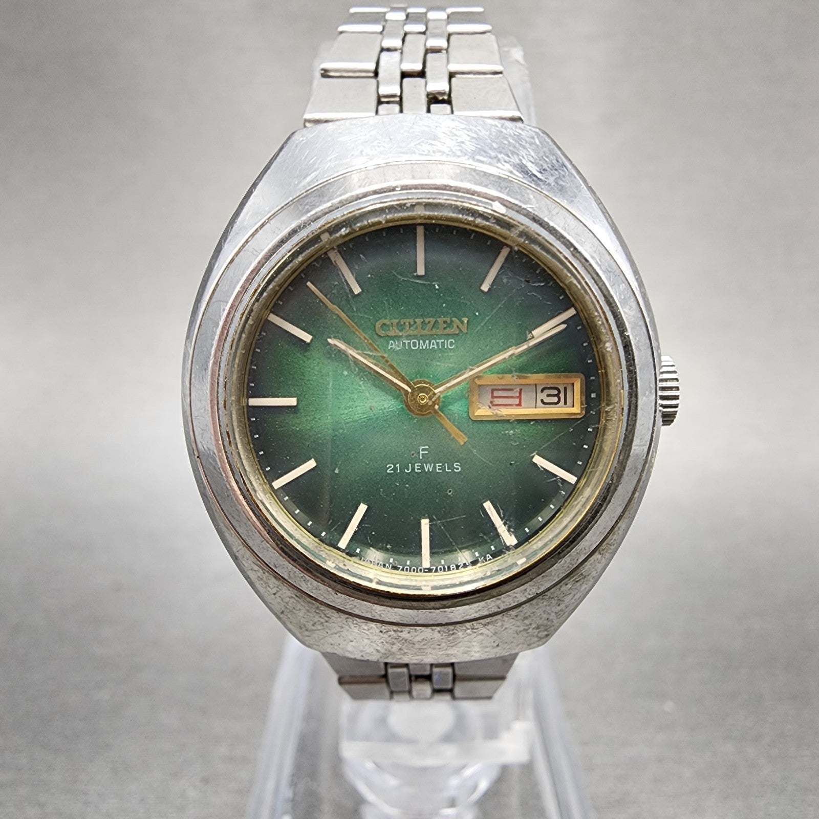 Citizen Automatic Watch Women 26mm Green Dial Silver Tone Daydate Round Runs0