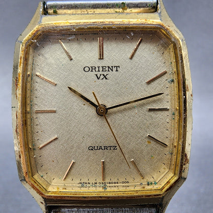Orient VX Tank Watch Men 28mm Champange Dial Gold Tone Octagon READ!!!! New Batt1