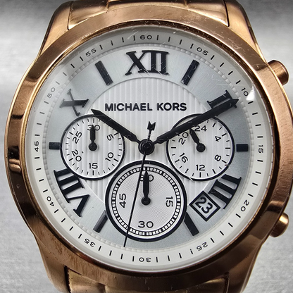 Michael Kors Cooper Watch Women 40mm White Dial Rose Gold Chrono MK-5929 New Bat1