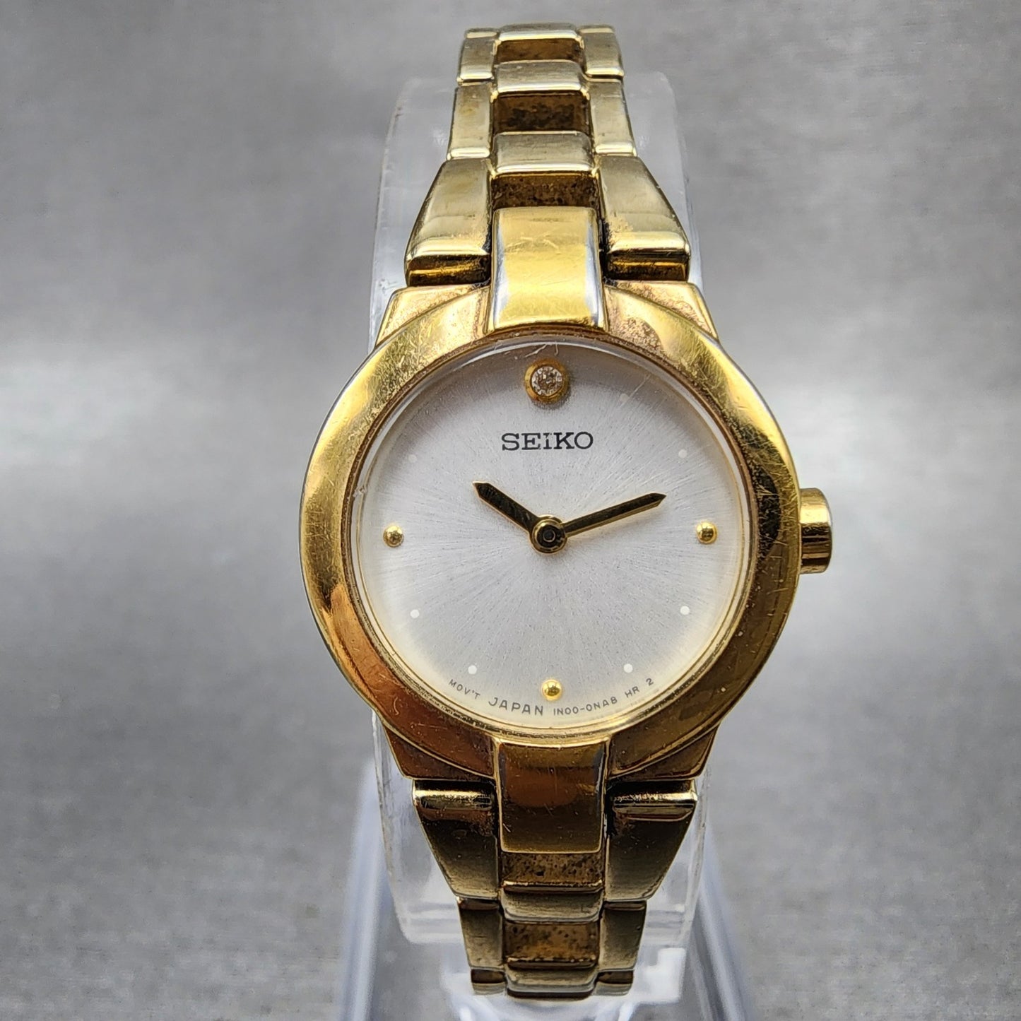 Seiko Watch Women 20mm White Dial Gold Tone Round 1N000GM0 New Battery0
