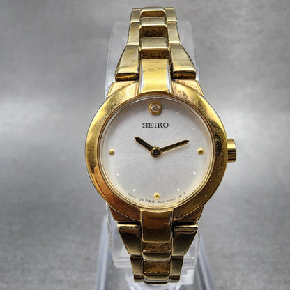 Seiko Watch Women 20mm White Dial Gold Tone Round 1N000GM0 New Battery0