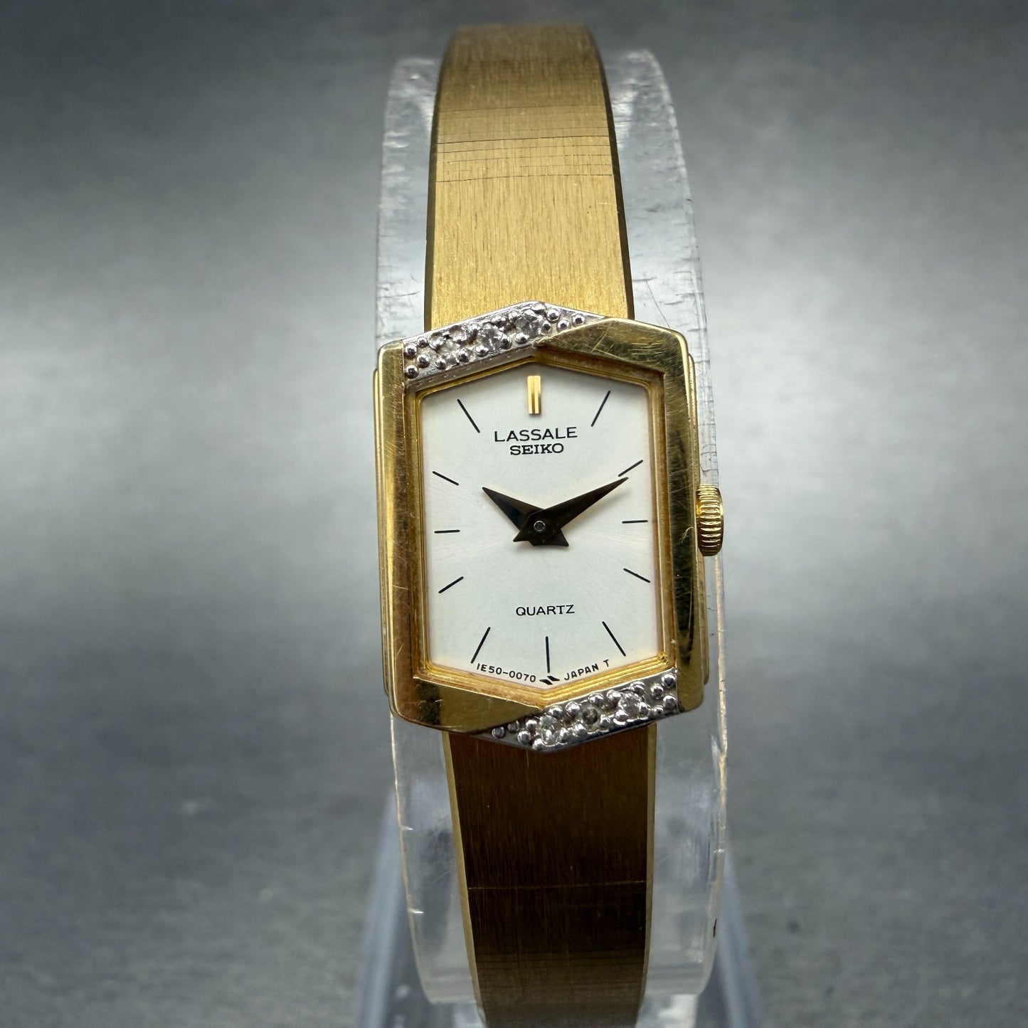 Seiko Lassale Watch Women 13mm White Dial Gold Tone Hexagon 1E50-5039 NewBattery0