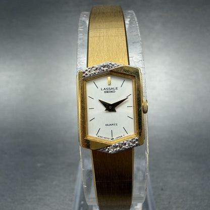 Seiko Lassale Watch Women 13mm White Dial Gold Tone Hexagon 1E50-5039 NewBattery0