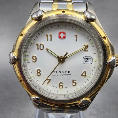 Wenger SAK Design Watch Women 29mm White Dial Two Tone Date Round New Batt A11