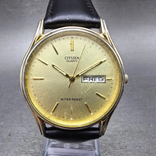 Citizen Watch Men 34mm Champagne Dial Gold Tone Daydate 6100-S38222 New Battery0