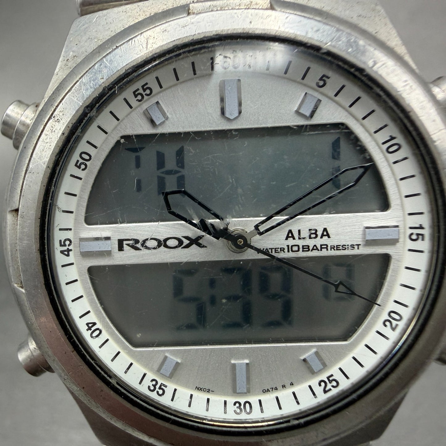 Alba ROOX Watch Men 40mm Analog Digital Silver Tone Alarm Chrono NX02-0B00 Works1