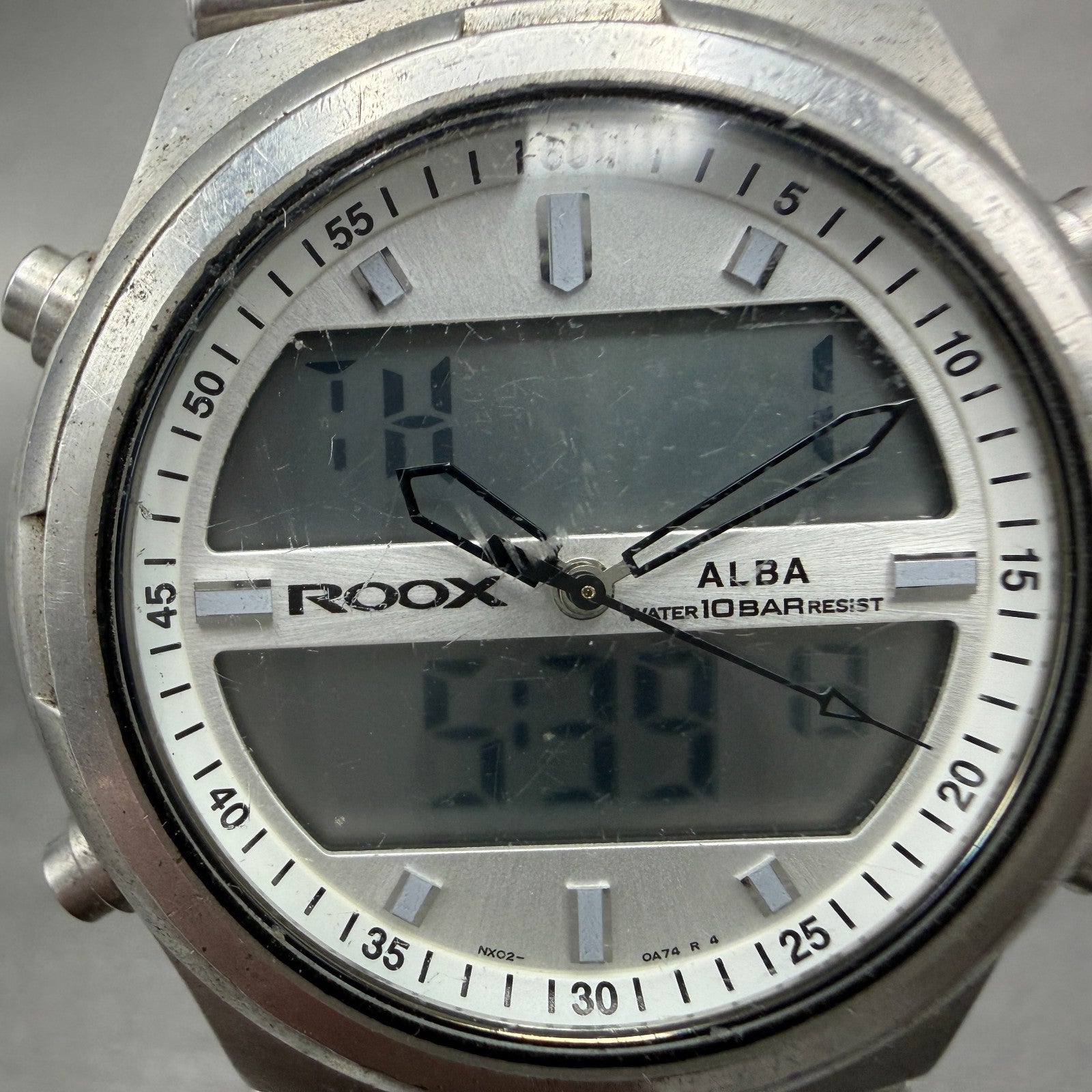 Alba ROOX Watch Men 40mm Analog Digital Silver Tone Alarm Chrono NX02-0B00 Works1