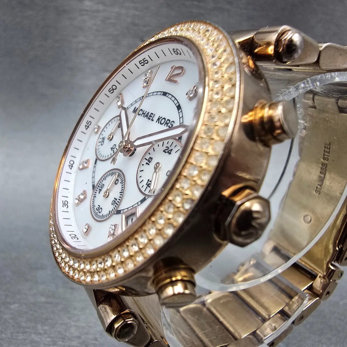Michale Kors Parker Chronograph Watch Women 39mm MOP Dial Rose Gold Tone NewBat2