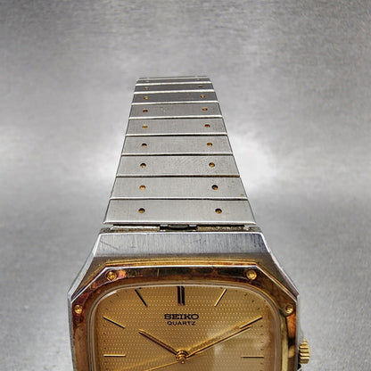 Seiko Chronos Watch Men 31mm Gold Dial Two Tone Octagon 7731-5130 New Battery