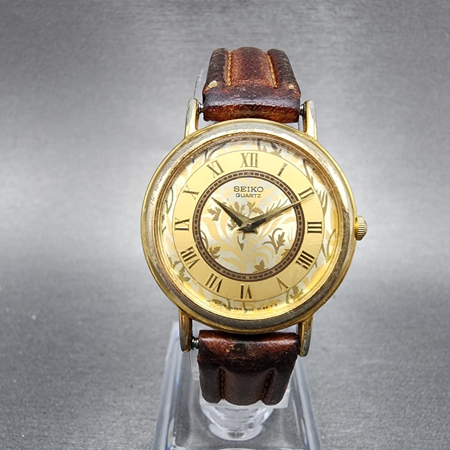 Seiko Watch Women 26mm Gold Floral Dial Gold Tone Round 1N000D59 New Battery0