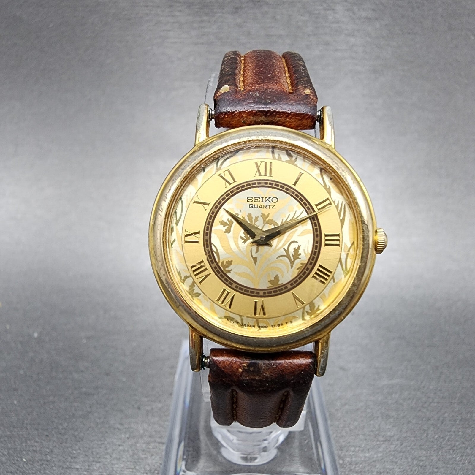 Seiko Watch Women 26mm Gold Floral Dial Gold Tone Round 1N000D59 New Battery0
