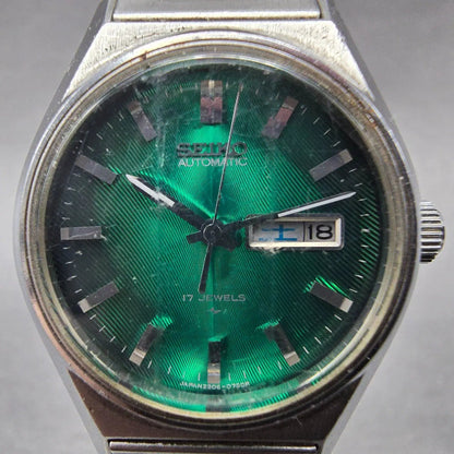 Seiko Automatic Watch Women 29mm Green Dial Silver Tone Daydate 2206-0440 PARTS!2