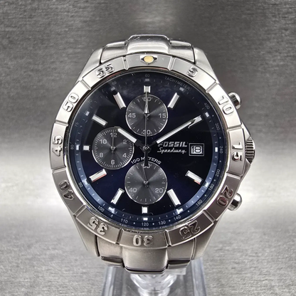 Fossil Speedway Watch Men 41mm Blue Dial Silver Tone Chrono Date Ch-2332 New Bat0