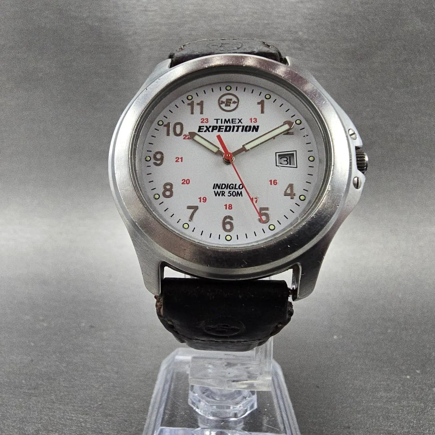Timex Expedition Watch Men 39mm White Dial Silver Tone Date READ!!! Round NewBat8
