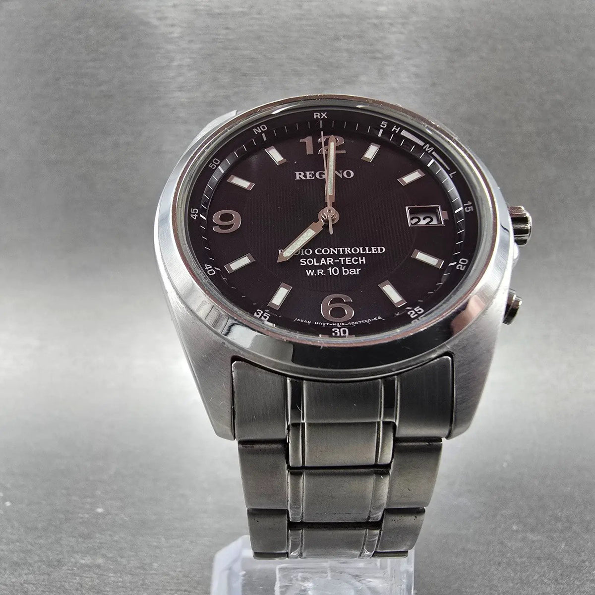 Citizen Reguno Watch Men 38mm Black Dial Steel SolarAtomic H415 Round Runs6