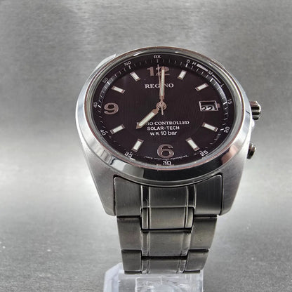 Citizen Reguno Watch Men 38mm Black Dial Steel SolarAtomic H415 Round Runs6