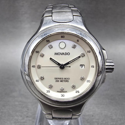 Movado Series 800 Watch Women 29mm MOP Dial Steel Date Diamonds New battery0