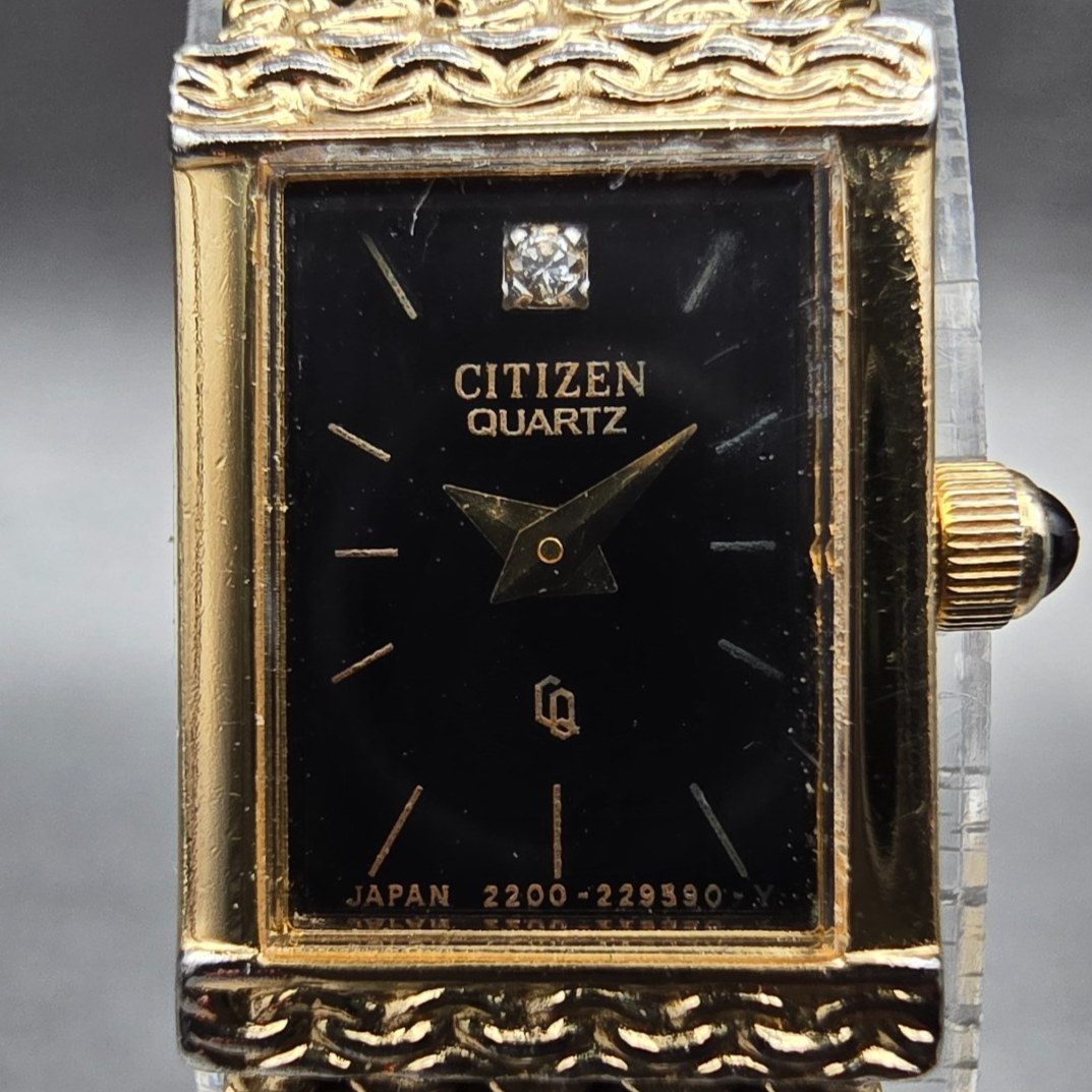 Citizen Tank Watch Women 12mm Black Dial Gold Rectangle 2200-4-953177 NewBatt JP1