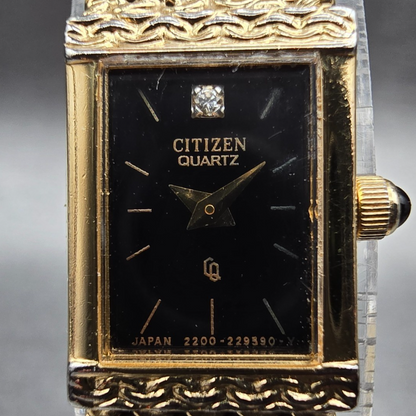 Citizen Tank Watch Women 12mm Black Dial Gold Rectangle 2200-4-953177 NewBatt JP1