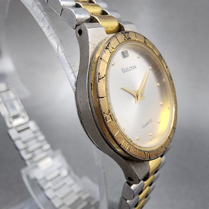 Bulova Watch Women 22mm Silver Dial Two Tone Round 9062101 New Battery