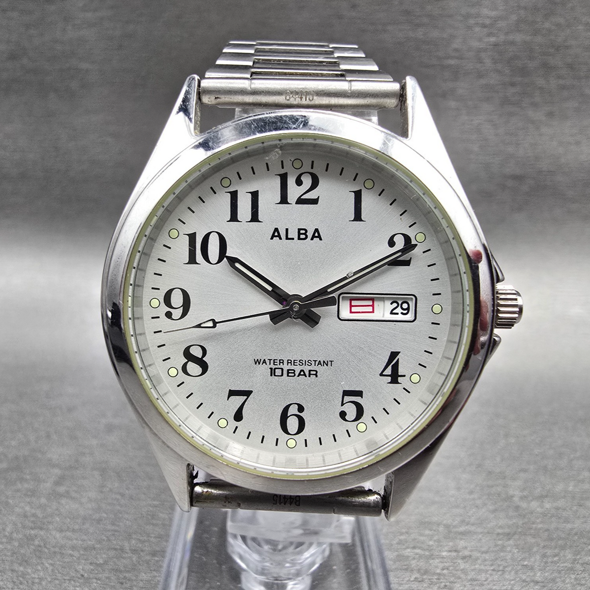 Seiko Alba Watch Men 34mm Silver Dial Silver Daydate 7N33-K002 New Battery Jp230