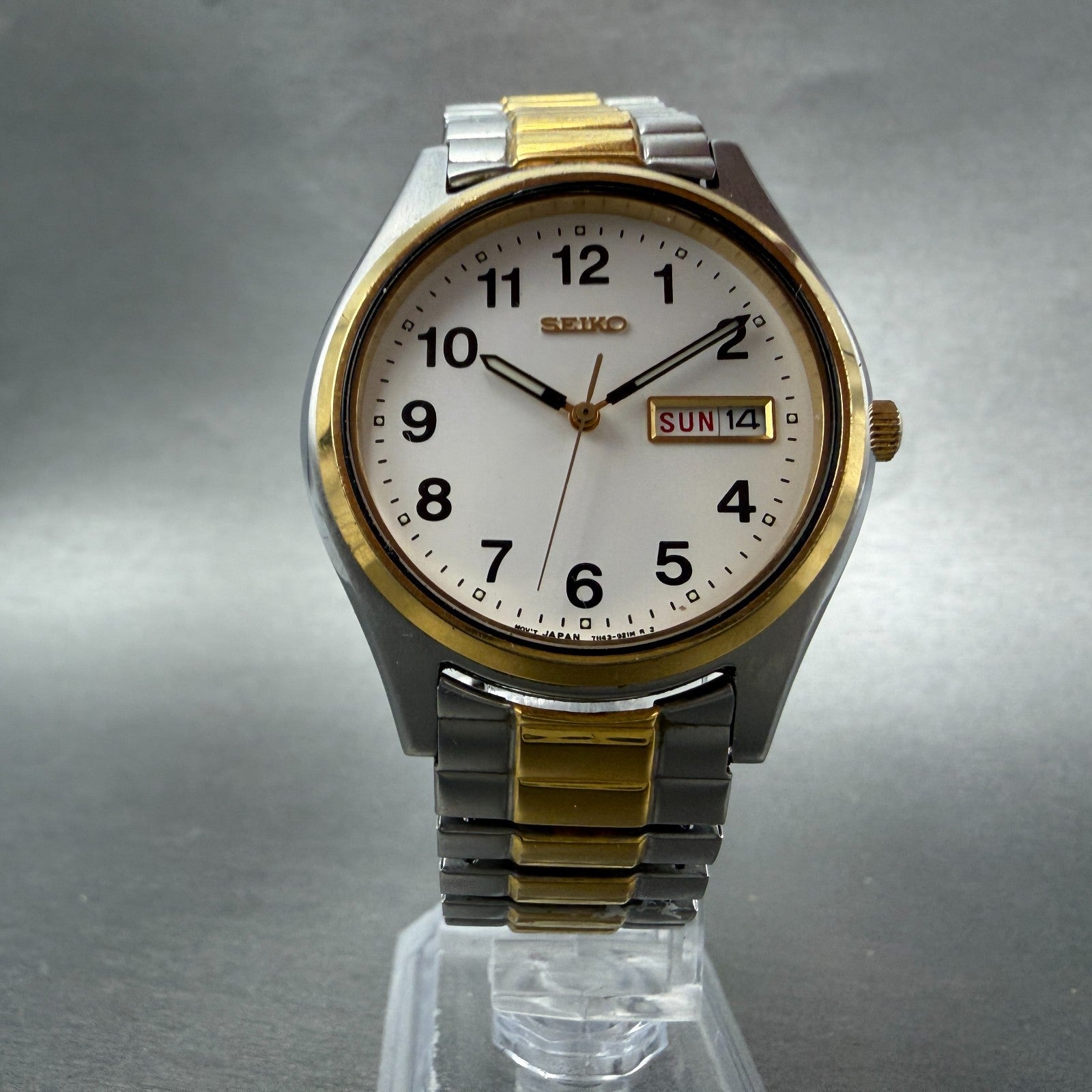 Seiko Watch Men 37mm White Dial Two Tone Daydate Round 7N43-9048 PARTS Vintage7