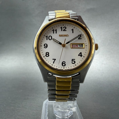 Seiko Watch Men 37mm White Dial Two Tone Daydate Round 7N43-9048 PARTS Vintage7