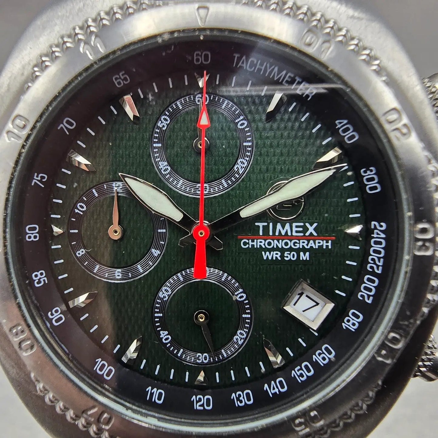Timex Expedition Chronograph Watch Men 39mm Green Dial Steel Date New Battery1