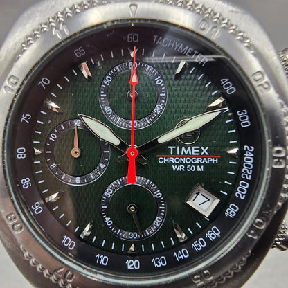 Timex Expedition Chronograph Watch Men 39mm Green Dial Steel Date New Battery1