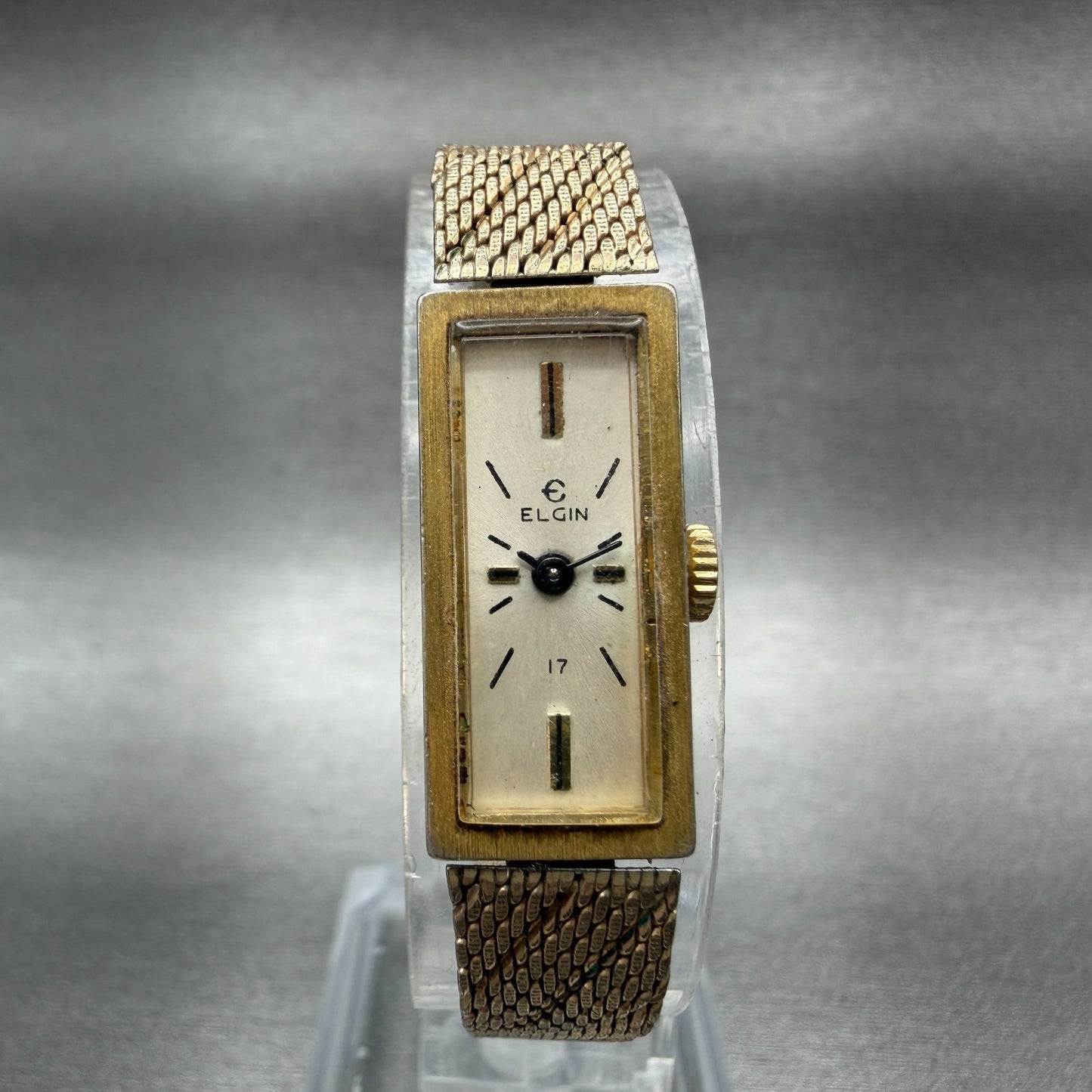 Elgin Watch Women 11mm Champagne Dial Gold Tone Rectangle Manual Wind Runs VTG0