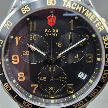 Victorinox Swiss Army Chronograph Watch Men 41mm Black Dial Two Tone Date NewBat1