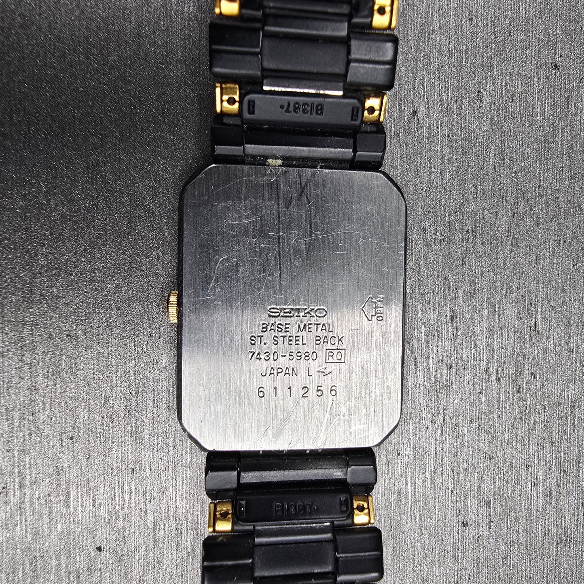 Seiko Watch Men 24mm Black Dial Two Tone Rectangle 7430-5980 New Battery Vintage10