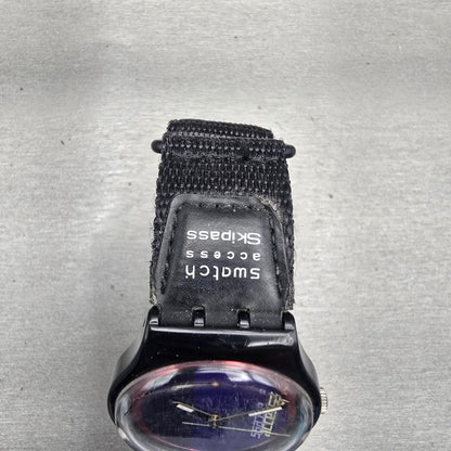 Swatch Access DOUBLE LOOP Watch Men Purple Dial Black Tone SKB100 New Battery4