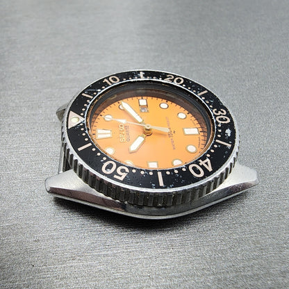 Seiko Diver watch Women 33mm Orange Dial silver Tone Date 2625-0010 New Battery