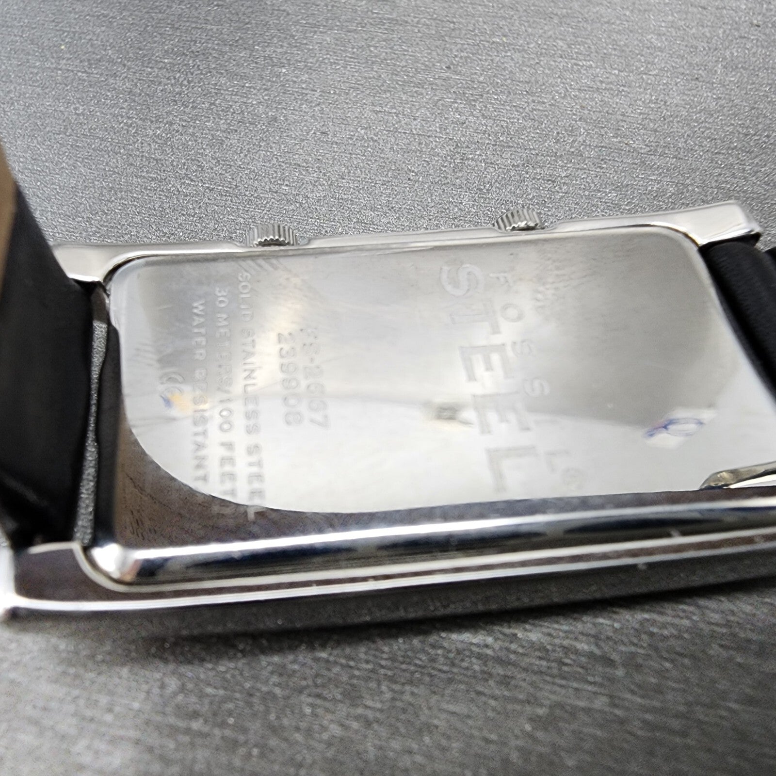 Fossil Steel Dual Time Watch Women 23mm Silver Dial Silver Tone Rectangle NewBat9