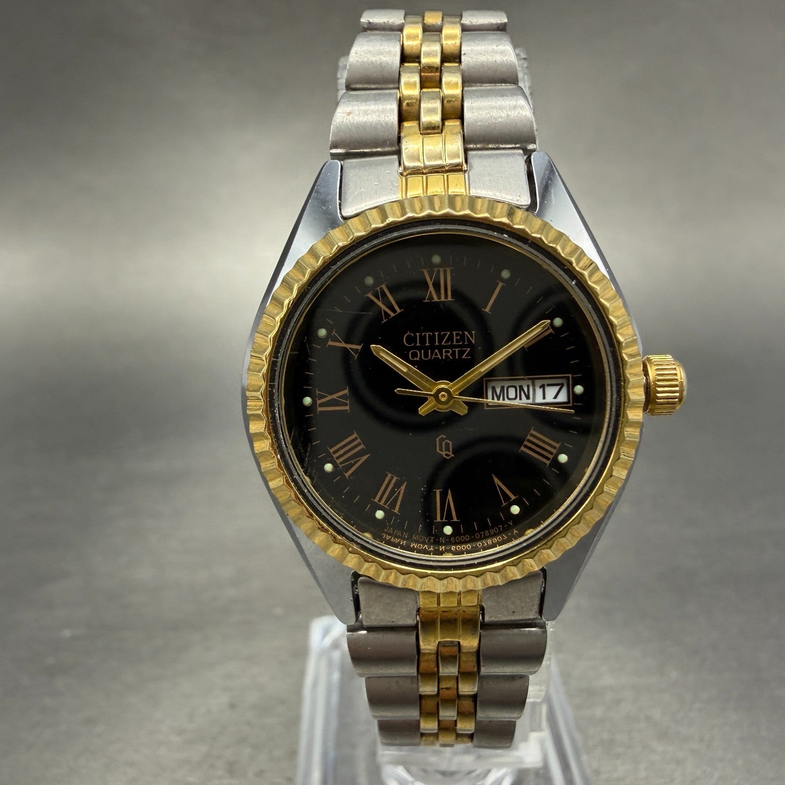 Citizen CQ Watch Women 26mm Black Dial Two Tone Daydate 6000-B01311 New Battery0