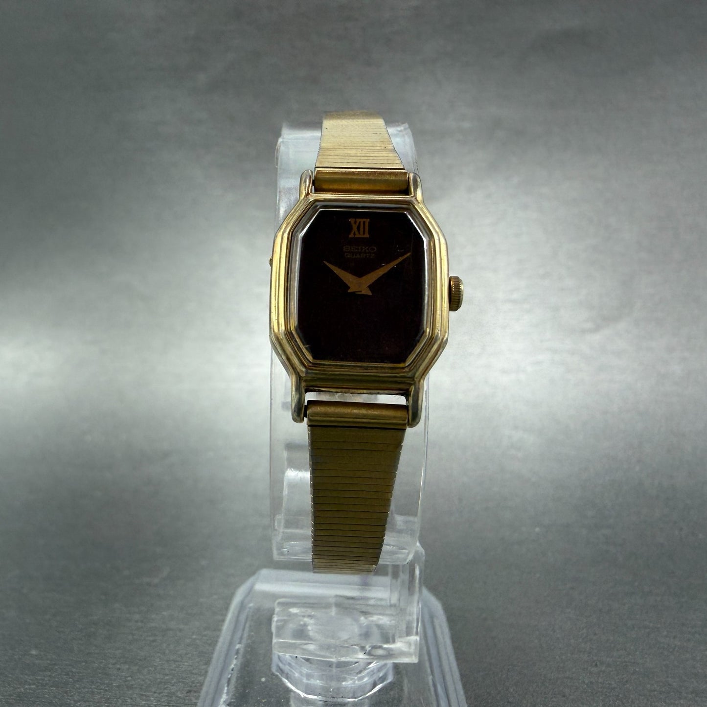 Seiko Watch Women 16mm Brown Dial Gold Tone Octagon 2c20-5769 New Battery5