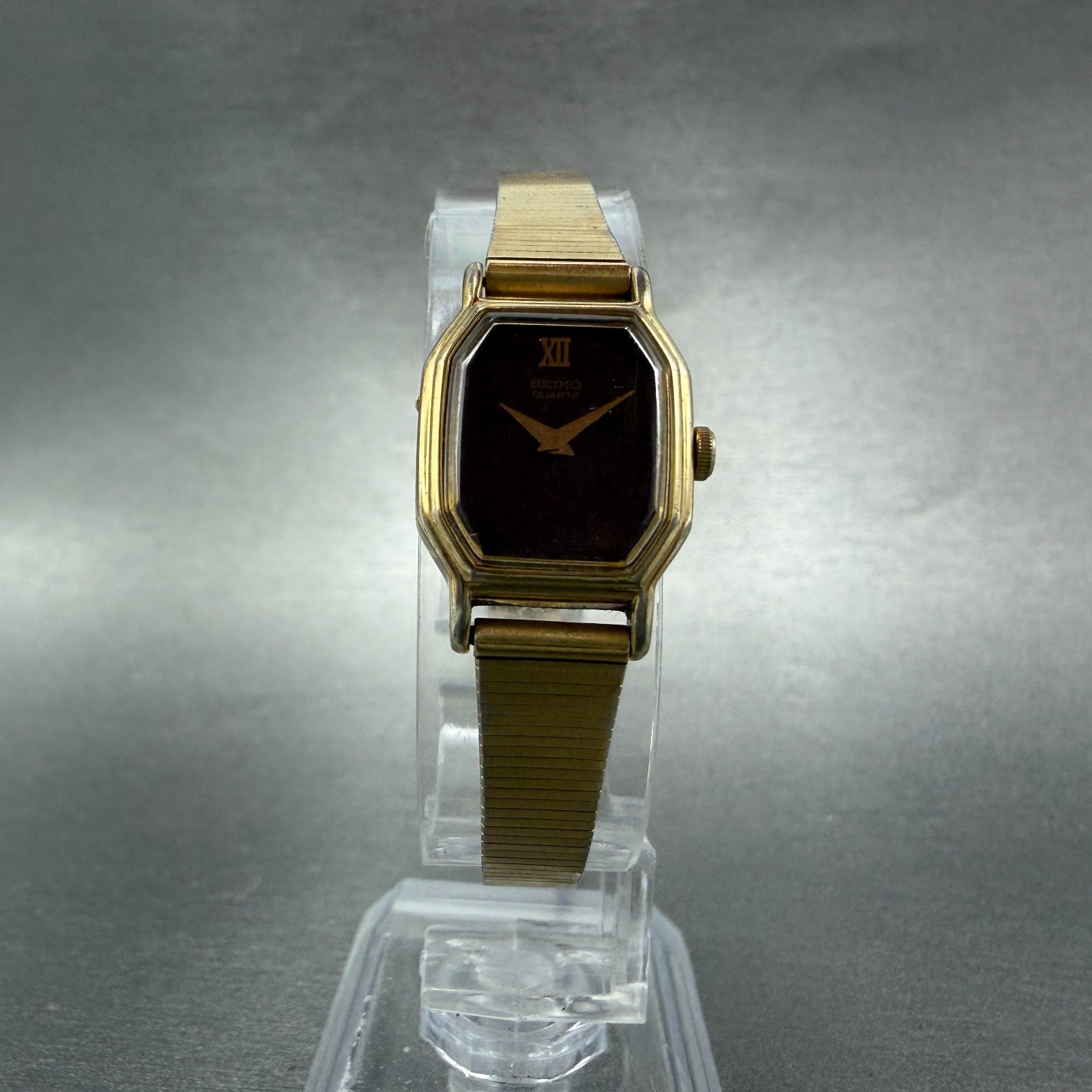Seiko Watch Women 16mm Brown Dial Gold Tone Octagon 2c20-5769 New Battery5