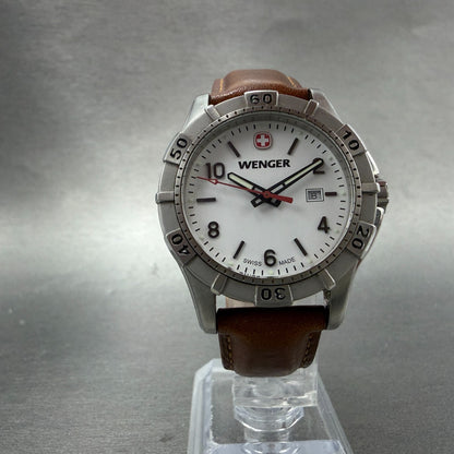 Wenger Dive Watch Men 35mm White Dial Silver Tone Daydate 0921.10 New Battery5